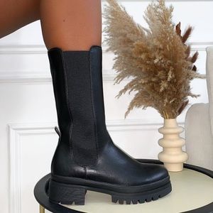 SIMMI Zyon Black Chunky Mid Calf Boots